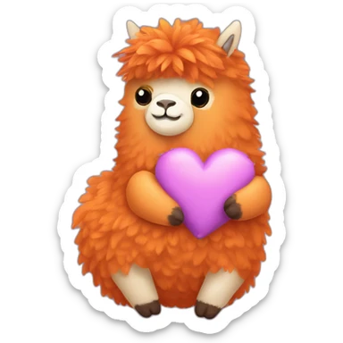 orange alpaca with feathers holding a heart-shaped pillow sticker