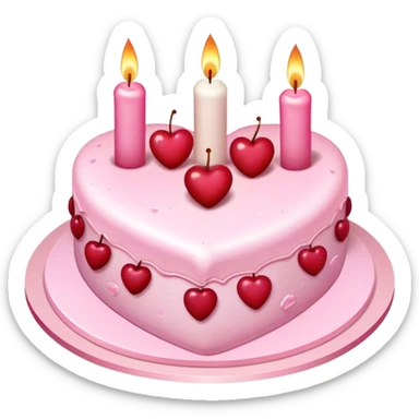 heart shaped cake with small cherries for decoration and 3 candles coquette sticker