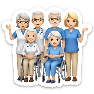 Volunteers helping elderly people sticker