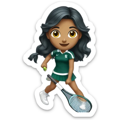 indian girl teenager playing tennis wearing a michigan state spartan uniform with wavy black hair sticker