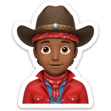 cute Black cowboy portrait, head and shoulders only, cowboy hat, bandana, western jacket collar, confident smile, 3D cartoon, mobile game icon style, clean background, no text, no watermark sticker