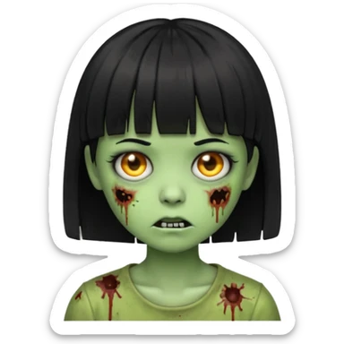 Emoji zombie girl verde com cabelo preto liso  curto com franja sticker