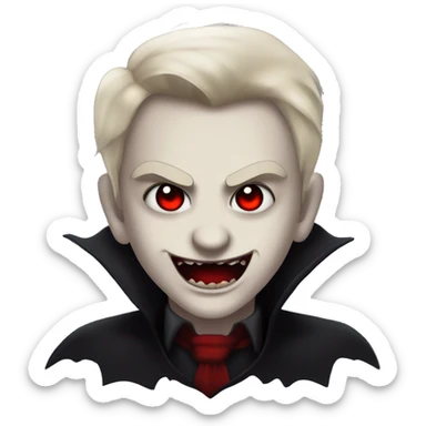 “A pale face with glowing red eyes, a sharp fanged smirk, and dark shadows around the face. It has a tattered black collar and a gothic, grungy vibe with hints of crimson for a vampire aesthetic.” sticker