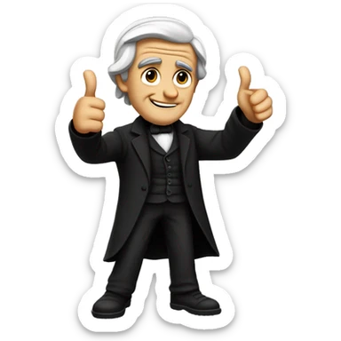 Ralph Waldo Emerson with thumbs up with a little frown and black clothes sticker