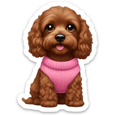 All brown Cavapoo with Hispanic girl both wearing pink sweaters sticker