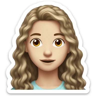 White PALE Teen with WAVY LONG BROWN HAIR and brown eyes  sticker