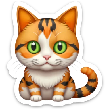 full body colourful calico tabby cat with skinny head and fat body with an anxious face sticker