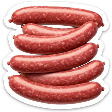 small pile of raw sausage meat, coarse ground, pinkish-red, white fat flecks, moist uneven texture, natural color, artisanal, soft lighting, subtle shadows, no casing, no bowl, no faces, transparent background, emoji scale sticker