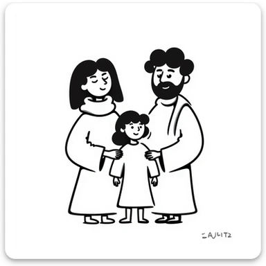 Jesus and his family, simple hand-drawn doodle style sticker