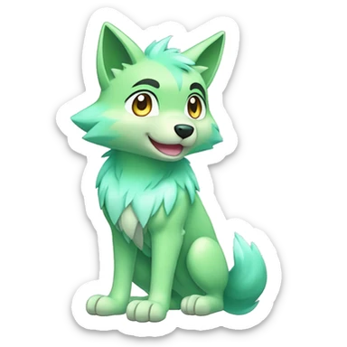 Cute Shy Shiny Pastel-Green Fakémon-Wolf-Pokémon Full Body sticker