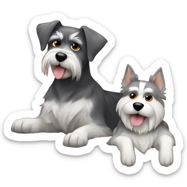 Three dogs: schnauzer, Yorkshire and husky laying on coach sticker