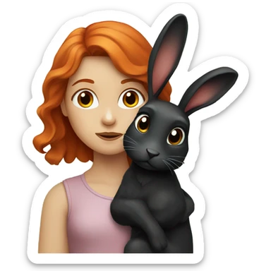 A red-haired girl with a black rabbit sticker