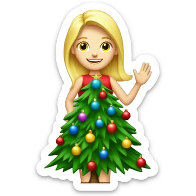Blond Girl decorating Christmas tree sticker