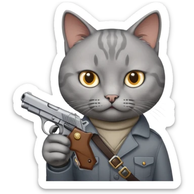 Cat with a pistol sticker