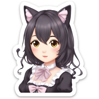 Gorgeous anime style catgirl with blushing face with maid outfit bow tie idol model kawaiicore pearly petite simplistic aesthetic trending style sticker