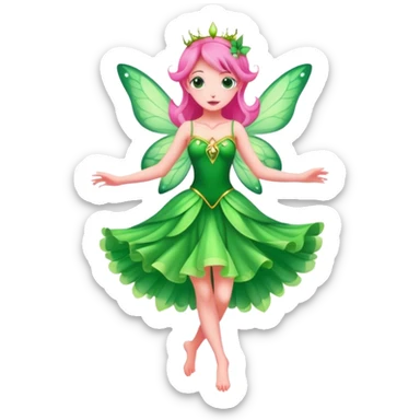 pink fairy in green dress dancing sticker
