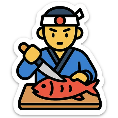 Korean sushi master slaying a fish sticker