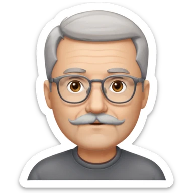 54 year old man, short shaved grey hair, full beard, glasses sticker