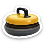 please, An icon featuring the curling rink, with its distinctive circles, and a vibrant crowd in the stands. Snowflakes fall outside the arena, and bright lights illuminate the ice. a curling stone sliding across the ice, with a broom nearby. Transparent background. sticker