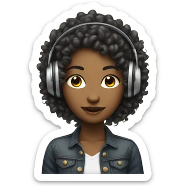 Mixed curly hair girl djing sticker