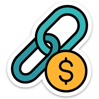 money link icon, clear and recognizable, suitable for digital use, color outline style sticker