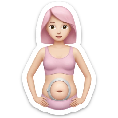  a woman, mid 60, focus on belly, wearing an ostomy bag sticker