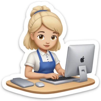 Osita con mandil trabajando en su computadora  sticker