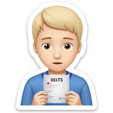 студентка грустная после провального экзамена IELTS смотрит свои результаты на сертификате с текстом IELTS на белом фоне  sticker