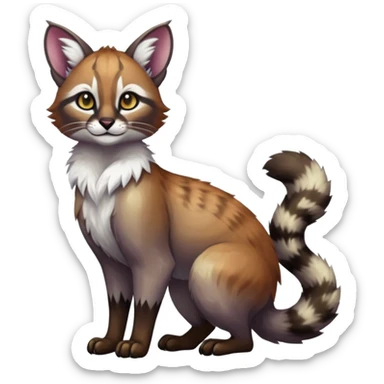 Colorful dark tropical white iridescent glorious divine exotic cute cool beautiful shiny beautiful fantasy-caracal-civet-genet-sergal-vernid-Cacomistle-oncilla-animal-Fakémon-hybrid-fursona (full body) sticker