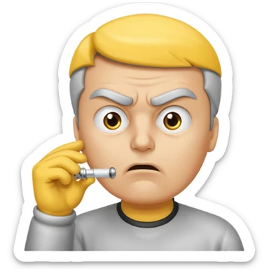 Angry yellow face with furrowed, slanted eyebrows and narrowed, glaring eyes, blowing a silver whistle held by a white-gloved hand. sticker