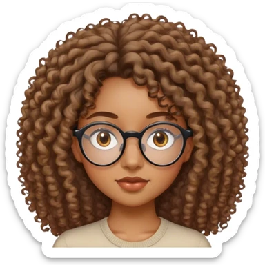 femme de 20 ans noire métissée avec les cheveux bouclés, le visage ovale et des lunettes semi rondes et les yeux en amande cheveux plus long et moins gonflés sticker