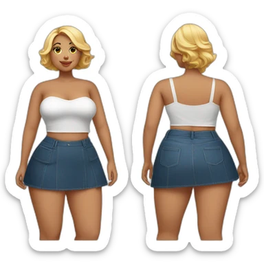 full-body-curvy-beauty-in-a-short wide skirt as three-view drawings sticker