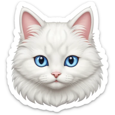 Make me a cute white fluffy cat with one blue eye and one yellow sticker