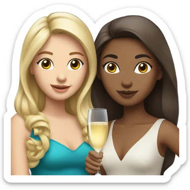 two caucasian brunette girls champagne sticker