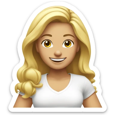 Blond girl smiling in with Zumba logo on white t-shirt sticker