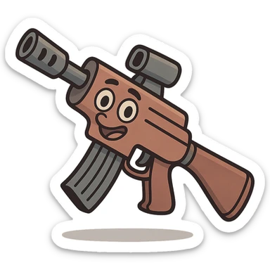 stylized cartoon machine gun, bold outlines, simple colors sticker