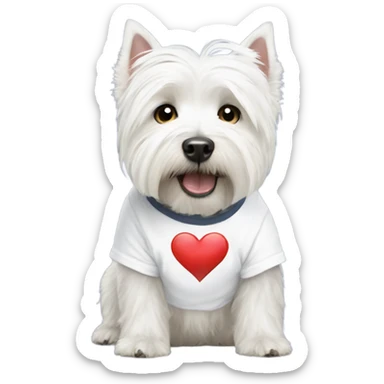 West highland white terrier wearing a T-shirt that says I love mummy sticker