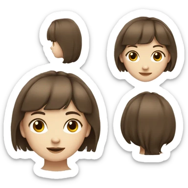 girl middle-length brown hair with bang pale skin brown eye sticker