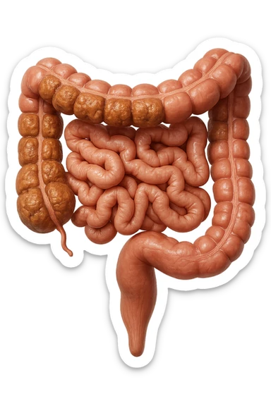 intestino umano anatomico realistico con feci spezzettate iperrealistiche nel colon sticker