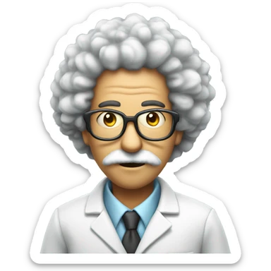 a mad scientist with an afro haircut, the scientist is smoking  sticker