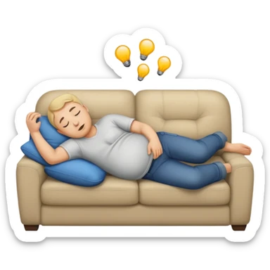 a man with a full belly passed out on the couch sticker