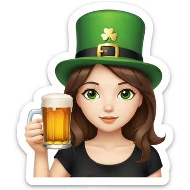 brunette hair down girl black top holding a beer make her st. pattys themed sticker