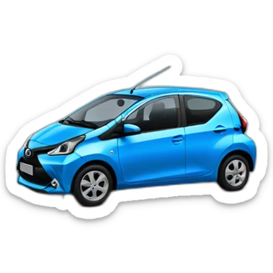 blue toyota aygo from 2016 with five doors and black on the top sticker
