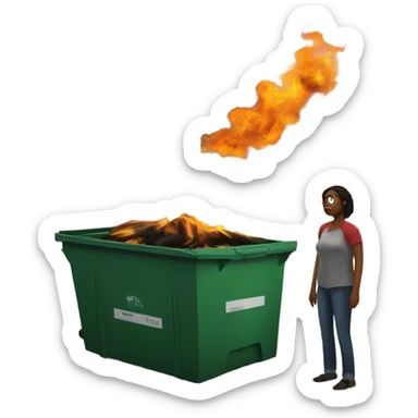 Dumpster fire with sad woman watching  sticker