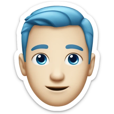 Straight faced Caucasian boy with blue eyes and blue hair sticker