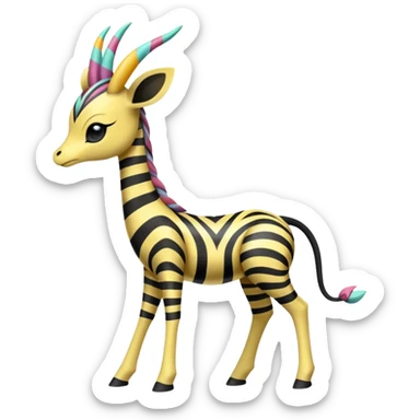 zig-zag-patterned tribal tropical hot spotted striped Meloetta-Giraffarig-Giratina-Noibat-Pokémon-Fakémon-fusion-hybrid-creature sticker