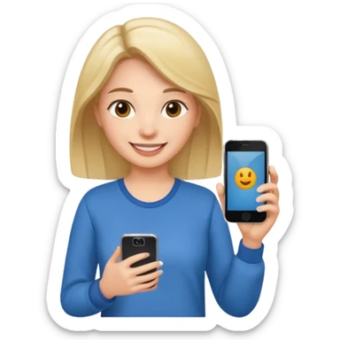 woman casual clothes holding a phone in one hand sticker