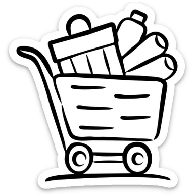 A hand-drawn shopping cart icon with items inside sticker