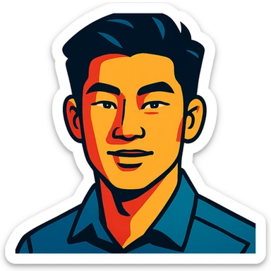 vibrant toon style portrait of a black haired handsome Chinese man sticker