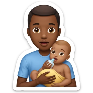Black male licking his lips. He is holding a baby in one hand and baby oil in the other sticker